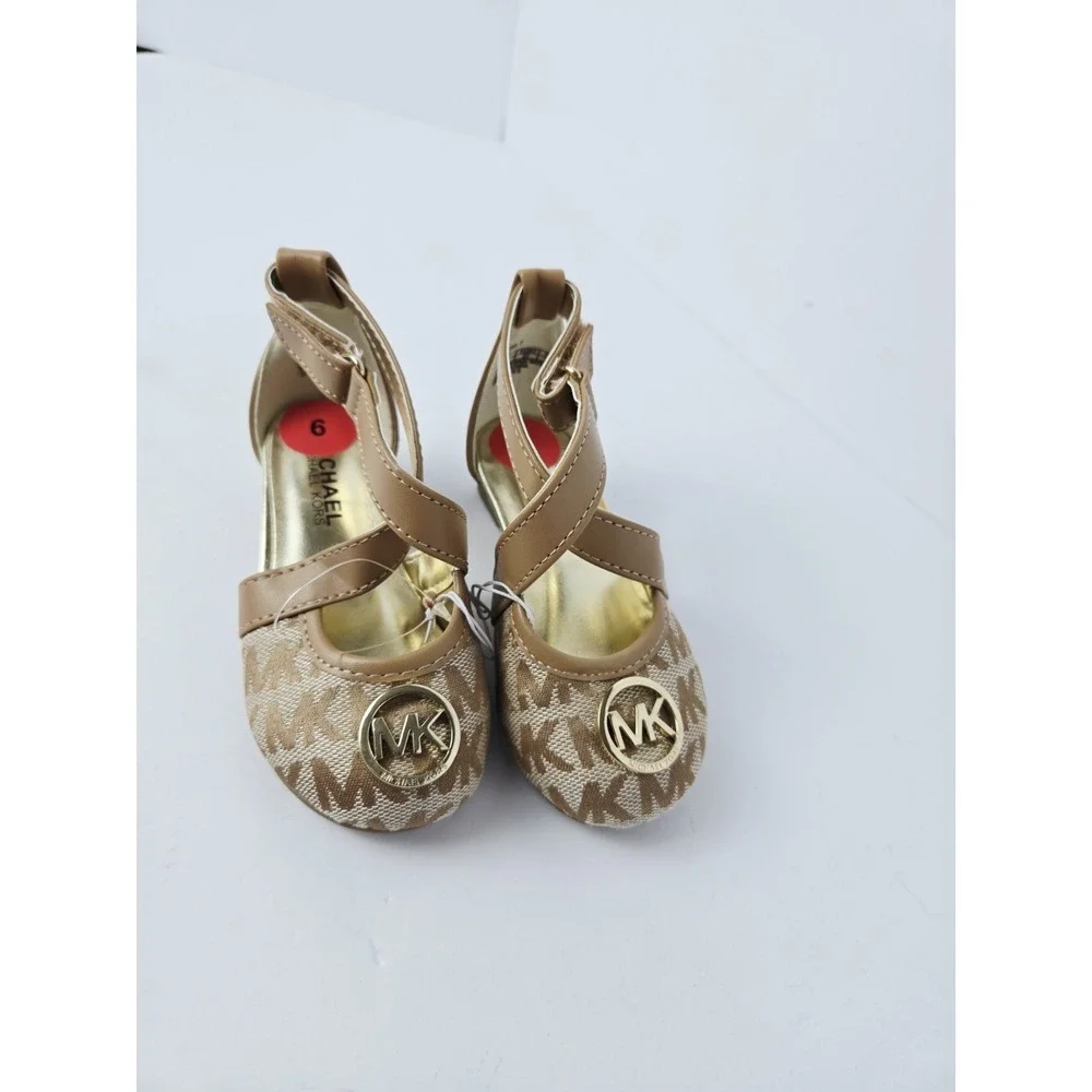 Michael Kors girls kids shoes NWT sz 6 sandal logo brown gold toddler
